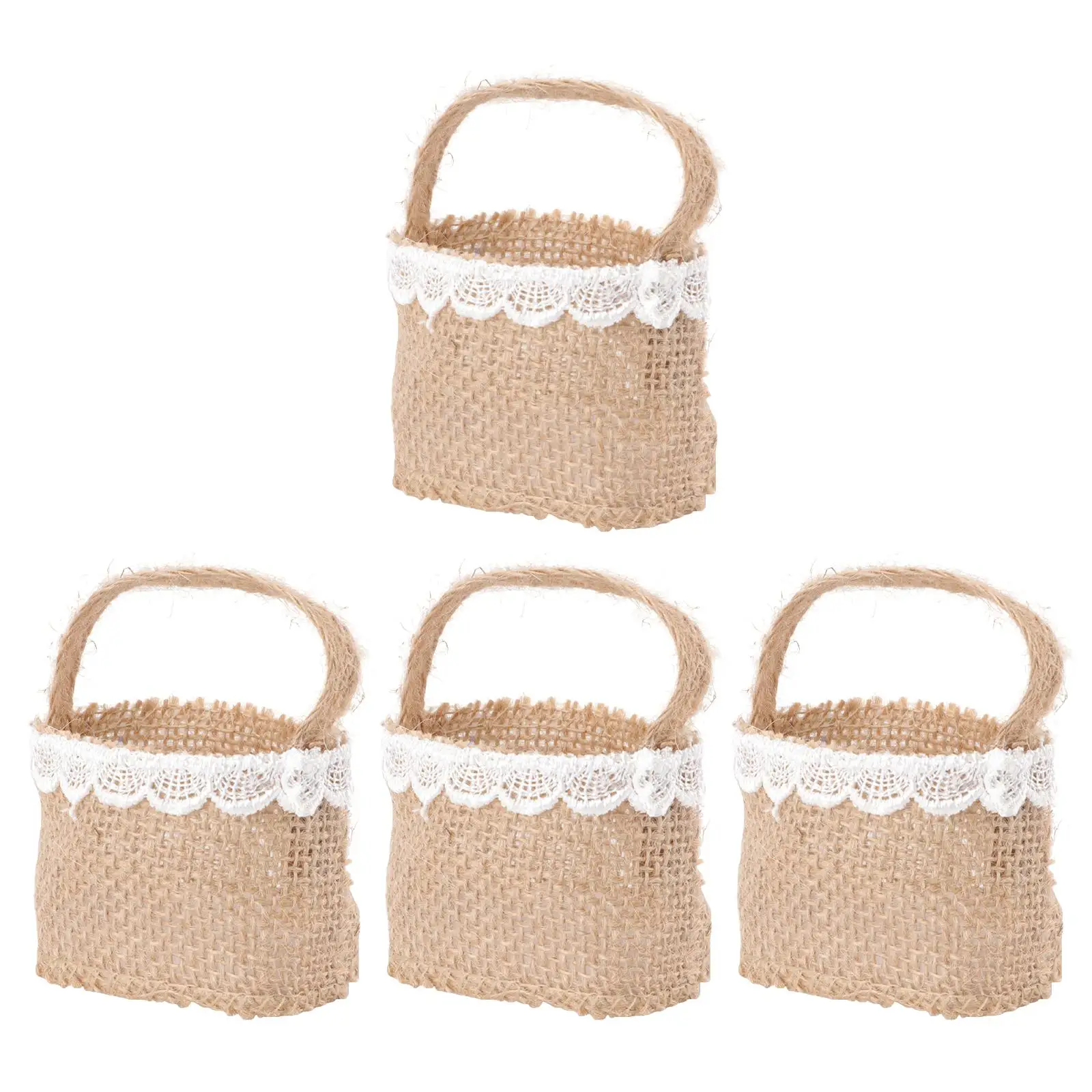 

4 Pcs Burlap Candy Bag Home Wedding Small Basket Girl Bouquet Bags Flower Packaging for Baskets Bulk Gift