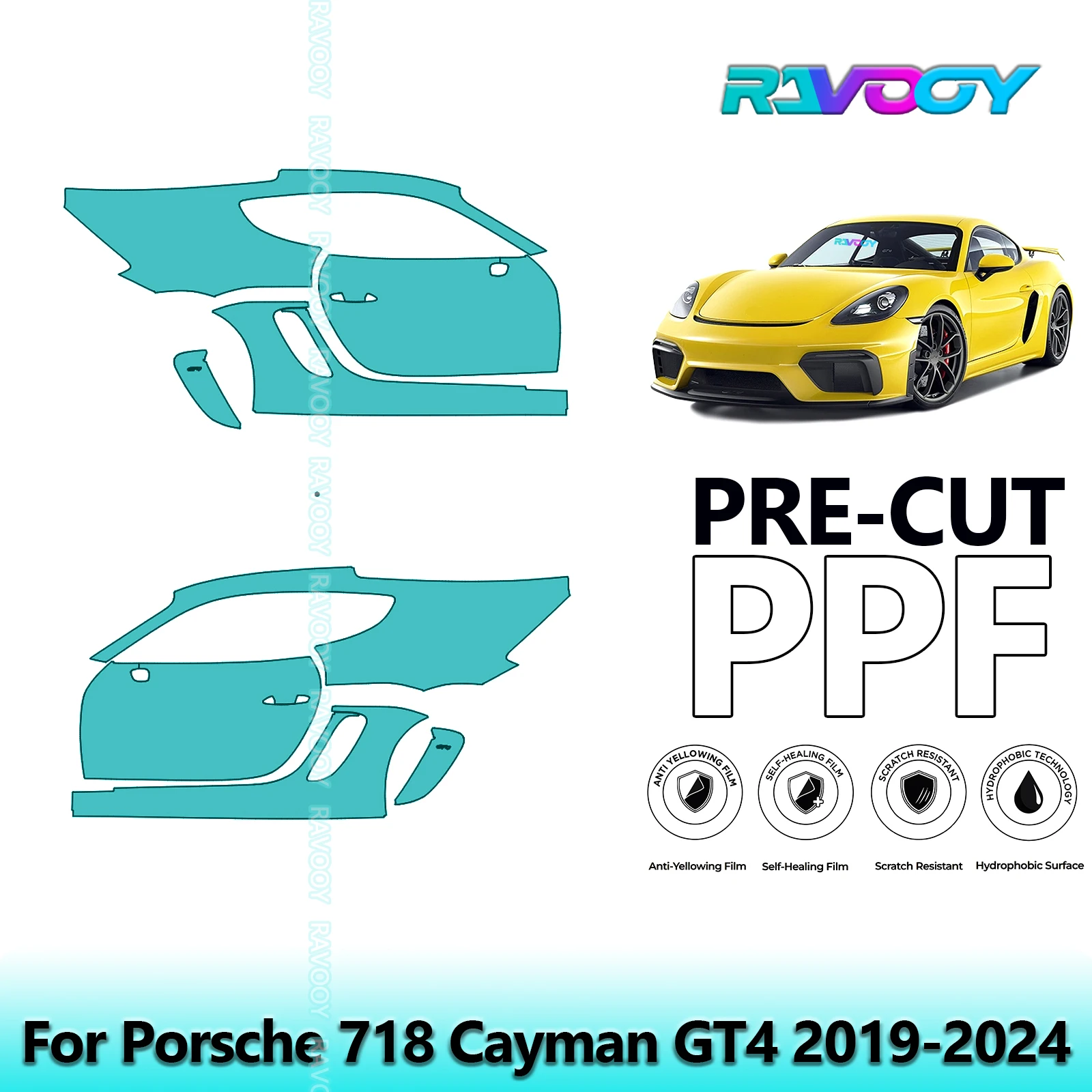 

For Porsche 718 Cayman GT4 2019-2024 8.5mil Clear Matte Pre-Cut PPF Door & A/B Pillar Kit TPU Paint Protection Film Set