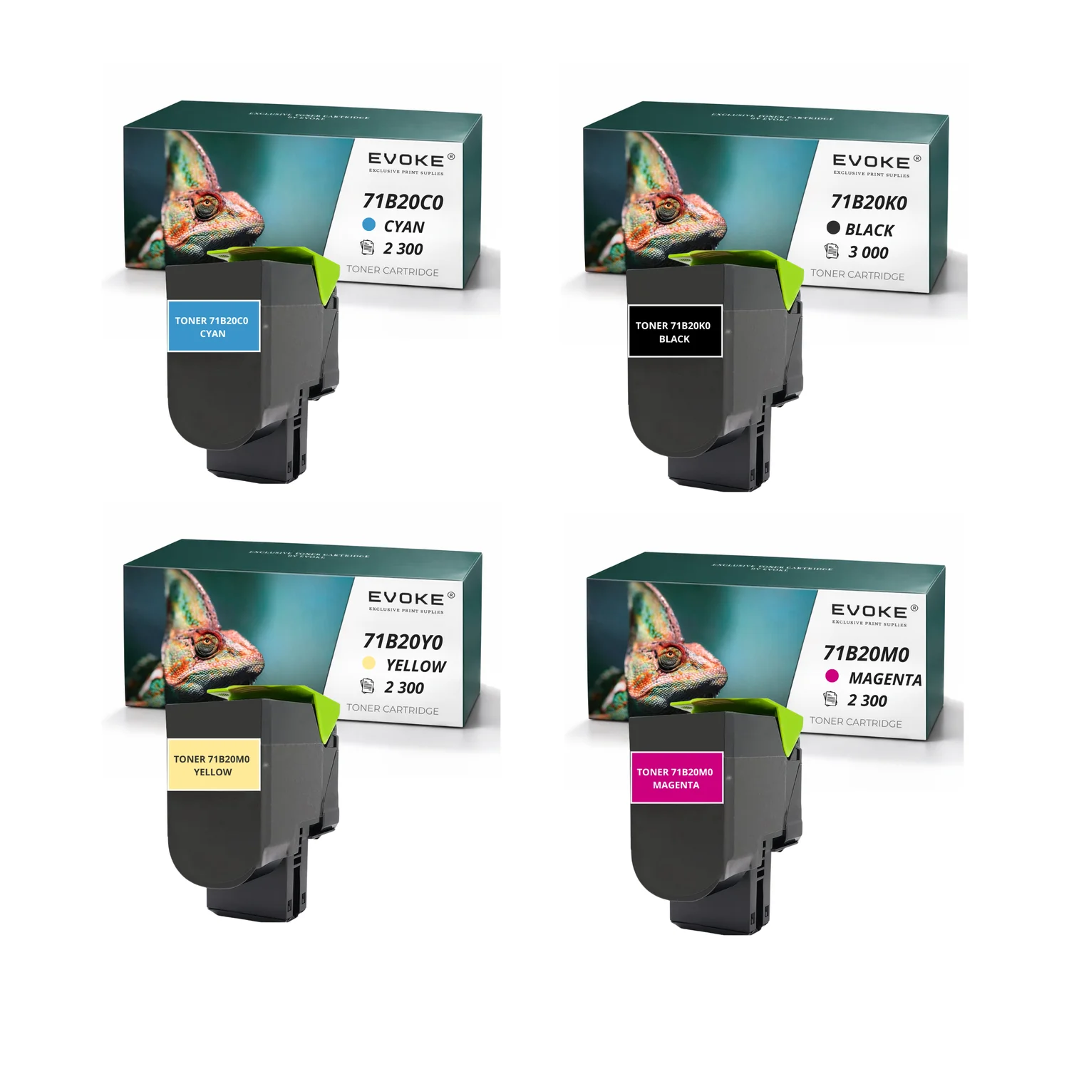 Evoke compatibele toner voor Lexmark 71B20K0 71B20C0 71B20M0 71b20y0 4X Cmyk: Zwart, Cyaan, Magenta, Geel 9900 pagina's Cs317Dn Cs417Dn Cs517De; Cx317Dn Cx417De Cx517De