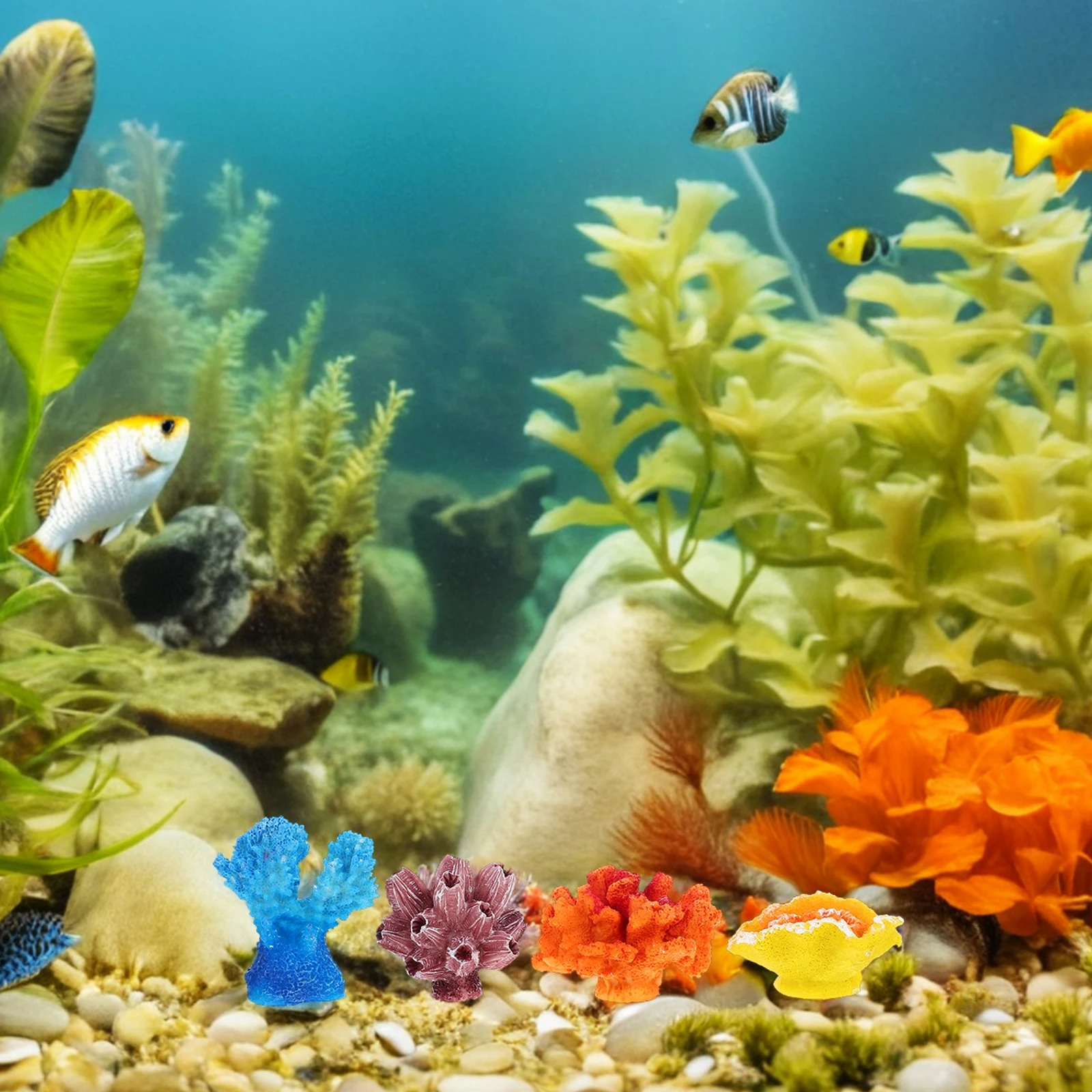 

6 Pcs Colorful Coral Reef Decor for Fish Tank Aquarium Ornament Vivid Design Enhance Appeal Safe Fish Pet Supplies