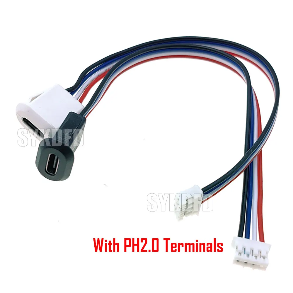 10Pcs/Lot 4Pin Type-C Waterproof with PH 2.0 USB C Connector Female TPC High Current Fast Charging jack with cc pin