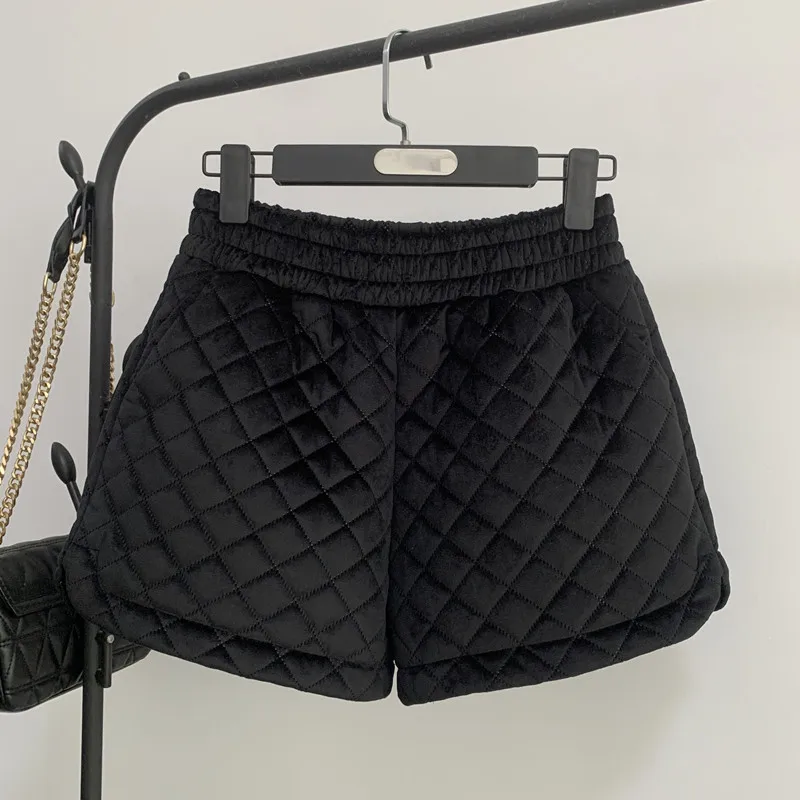 Women Velvet Shorts High Waist Boot Pants Loose Fit Stretchy Waistband Plus Size Casual Autumn Winter
