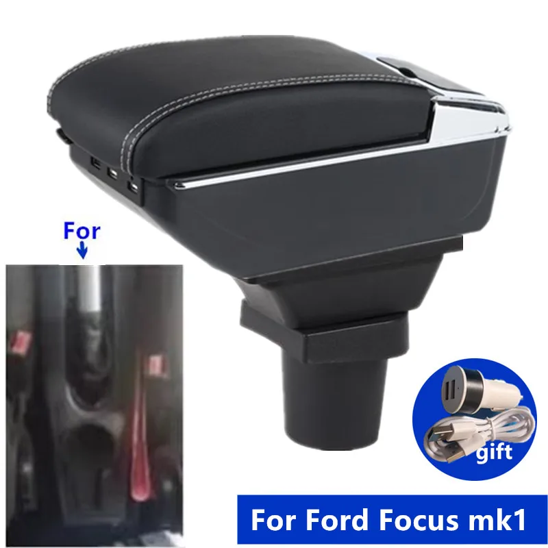 Für Ford FOCUS mK1 Armlehnenbox zentral Inhalt aufbewahren Aufbewahrungsbox mit Getränkehalter Aschenbecher USB-Schnittstelle Autozubehör