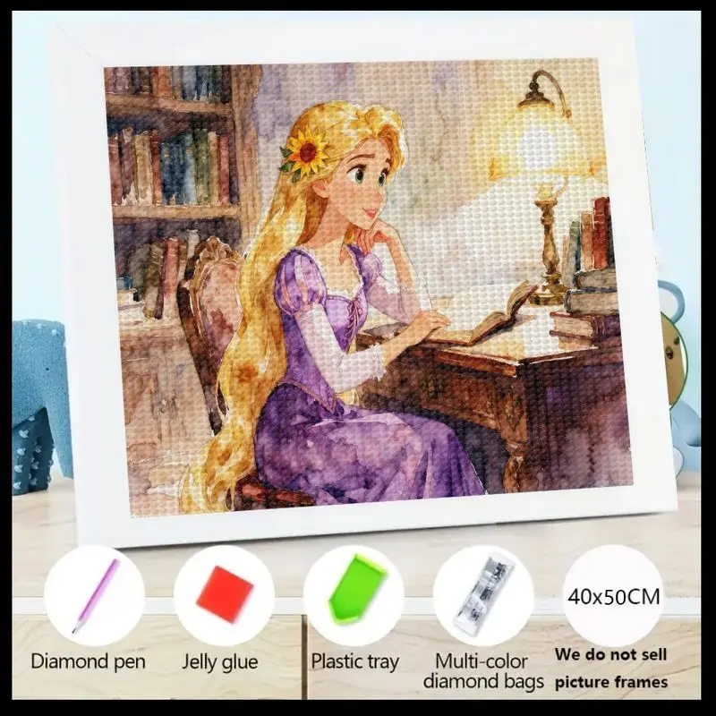 

1 шт., 5D полный дрель, набор для алмазной живописи, принцесса Диснея Рапунцель для чтения, длинные светлые волосы, мультяшная девушка с подсолнухом, сделай сам Рейн