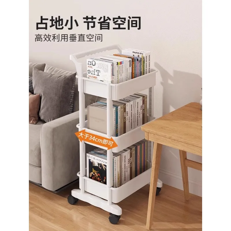 Japanese imported bookshelf storage rack, multi-layer movable wheeled small cart, snack and miscellaneous rack, reading and stor