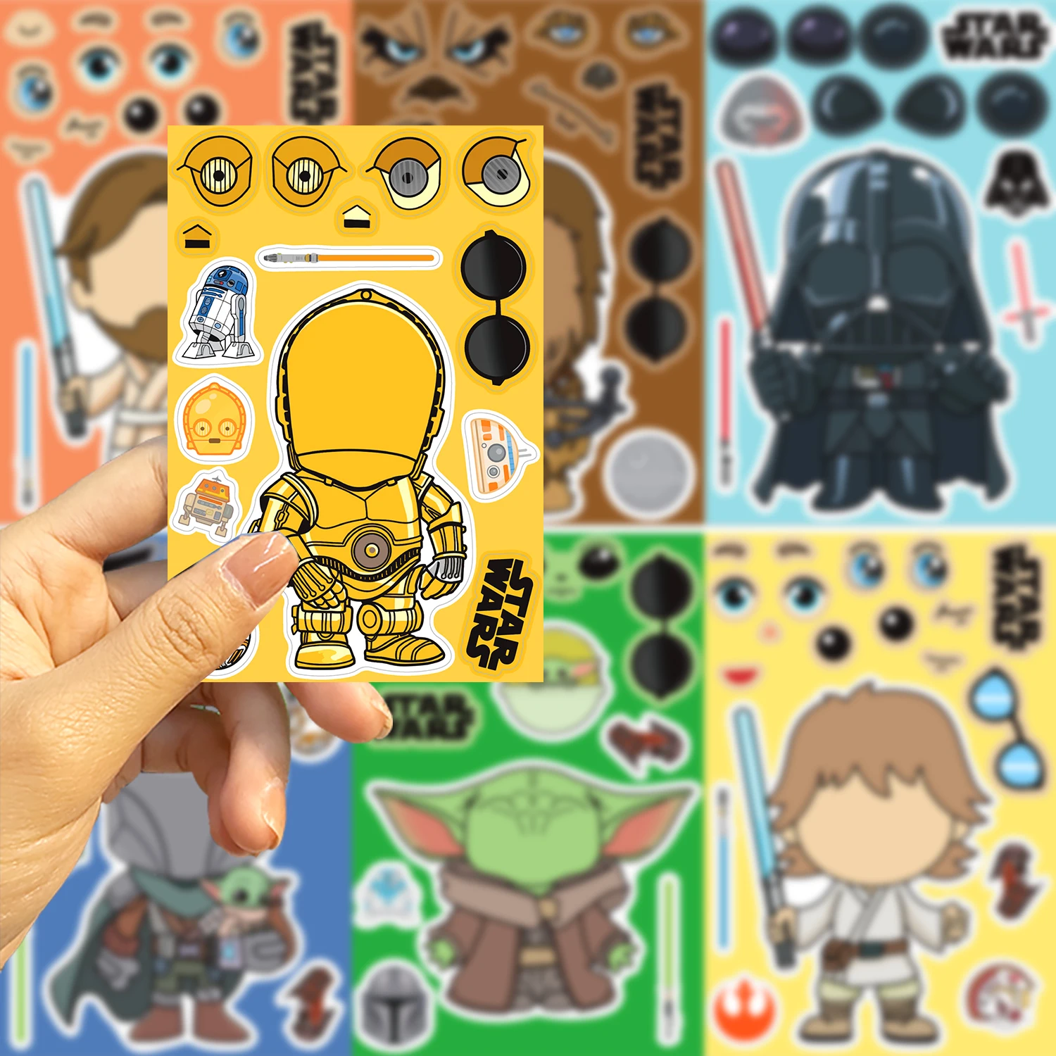 8Pcs Disney Star Wars Puzzle Sticker Make a Face Cartoon Toys For DIY Phone Laptop Luggage Skateboard Graffiti Decals Kid Gift