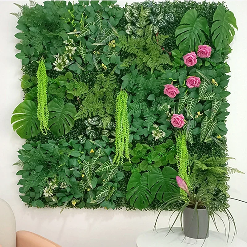 

1pc artificial plant wall panel outdoor lawn carpet decoration home wedding backdrop party grass flower wall for home decoration