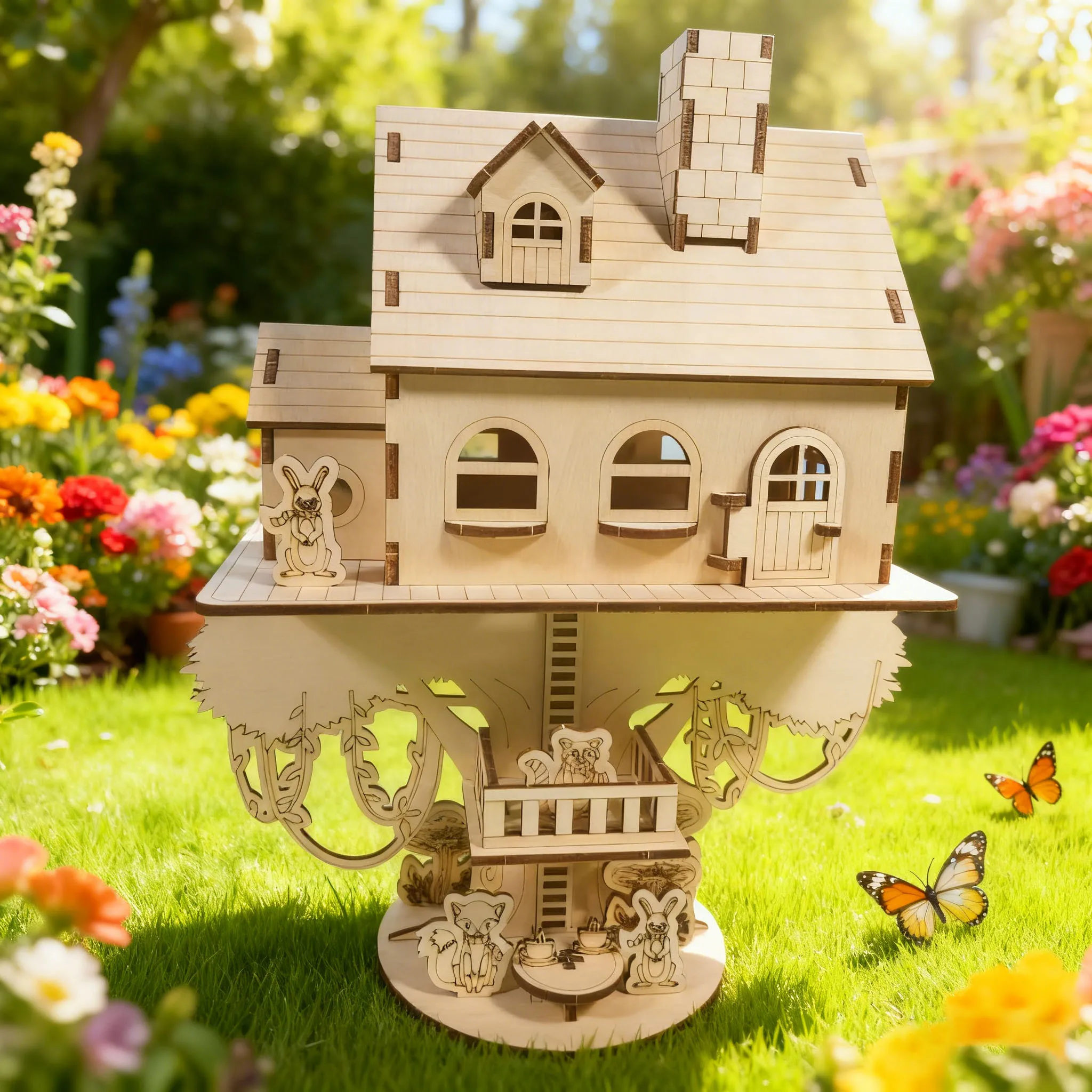 

3D Jungle Treehouse Puzzle Model, DIY Building Kit, Creative Treehouse Construction Set, Wooden Interlocking Blocks