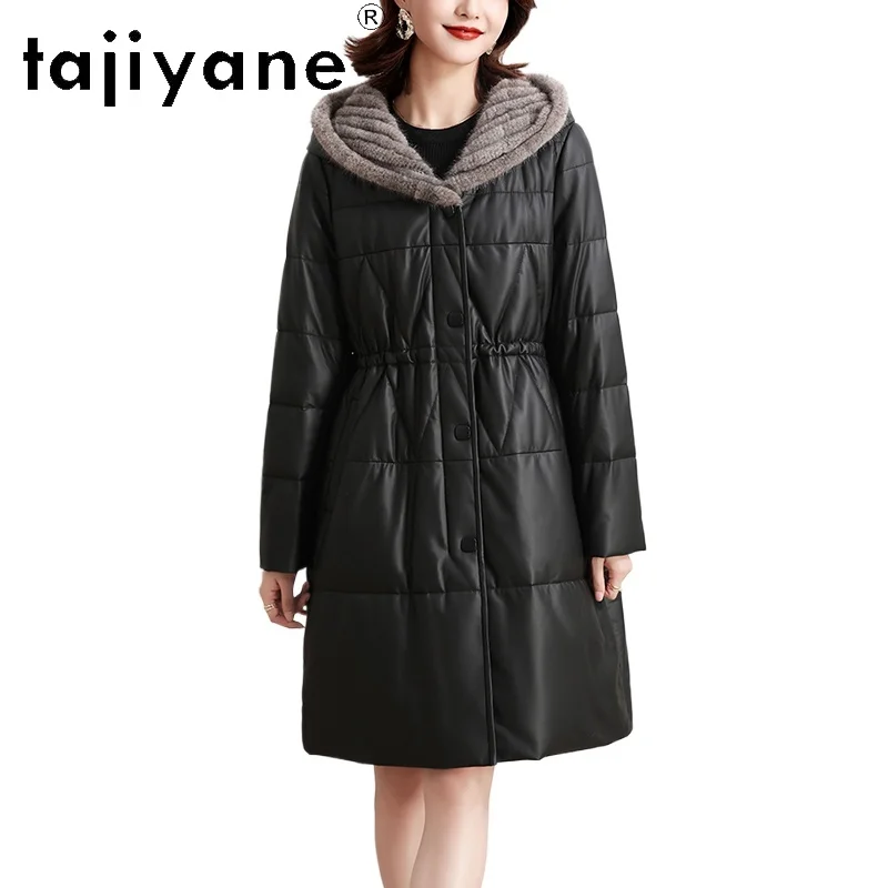 TAJIYANE Piumino in vera pelle di pecora da donna Pelliccia di visone con cappuccio Giacca in vera pelle Capispalla sottile Abbigliamento invernale da donna 2025 상??.킹