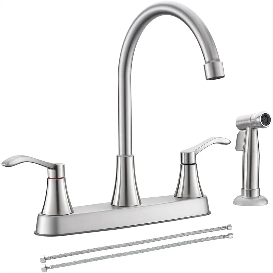 

Kitchen Faucet with Sprayer, Brushed Nickel, High-Arc Swivel, Dual Handle, Side Sprayer