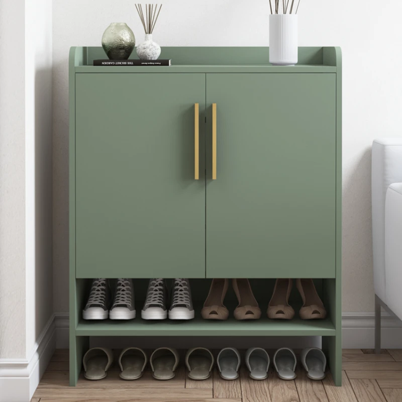 

Household Ultra-Narrow Solid Wood Green Shoe Cabinet Home Doorway Simple Small Apartment Entrance Cabinet