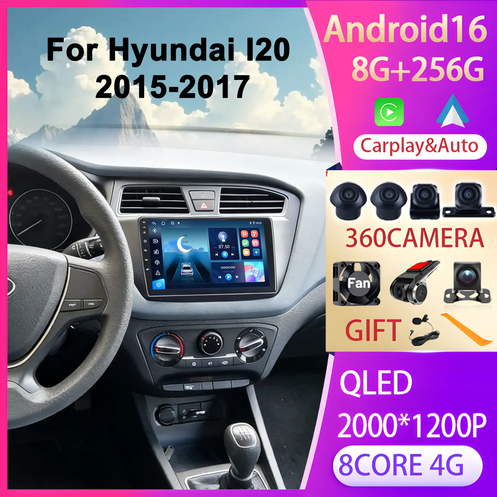 

HD Touch Screen Head Unit 9 Inch Carplay Auto Car Radio For Hyundai I20 2015 - 2017 Stereo GPS Navi FM DSP BT Autoradio 4G WIFI