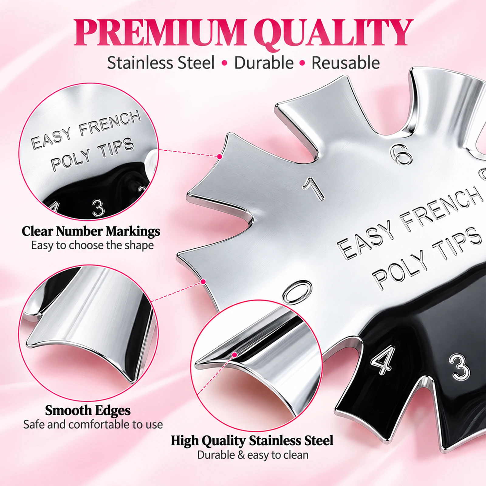 1pc Easy French Nail Template Stainless Steel Reusable French Smile Cut V-Shape Nail Art Mold for Poly Gel French Tip Manicure