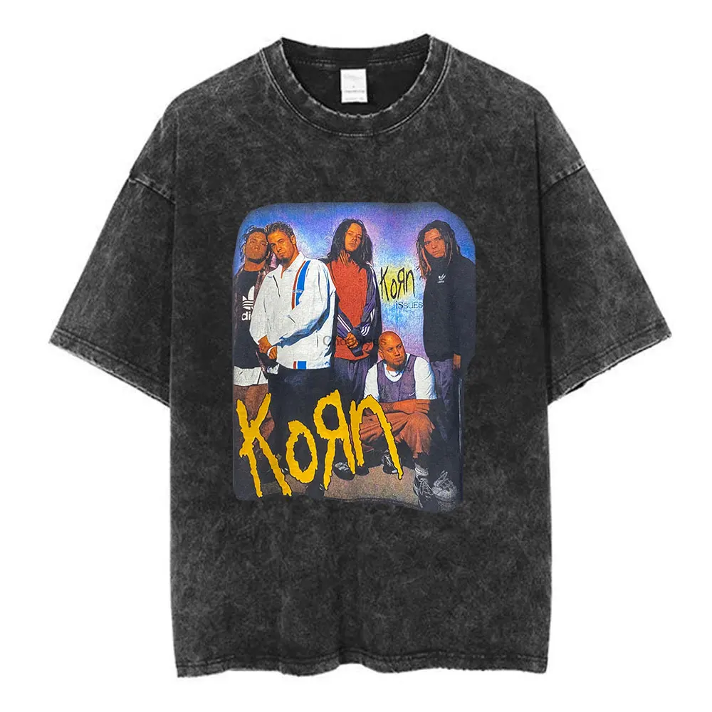Korn siga o líder 20th aniversário lavado t camisa de metal gótico