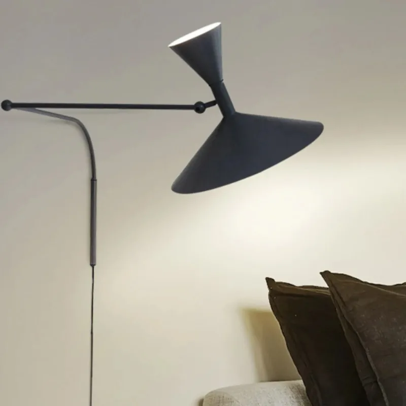 

Italian NOME wall lamp, Nordic minimalist designer, living room retro horn decoration, bedroom swing arm lamp wiring free