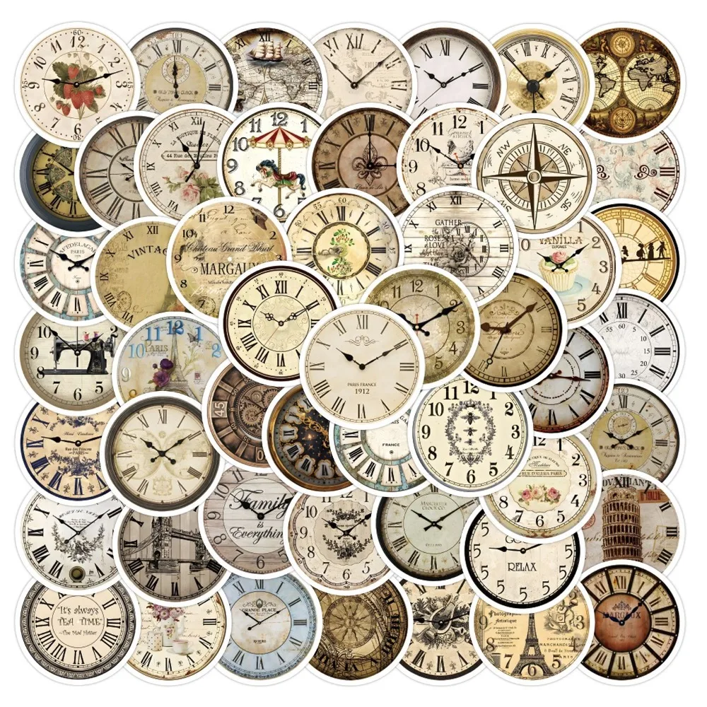 

10/27/54pcs Retro Clock Watch Graffiti Stickers for DIY Scrapbooking Phone Laptop Guitar Suitcase Skateboard Helmet