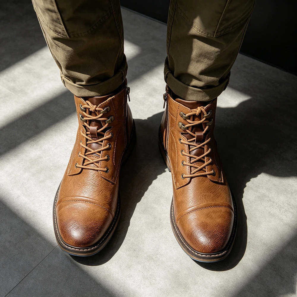 

Men Boots Retro Comfortable Brand Retro Fashion 2026 Boots Shoes Man