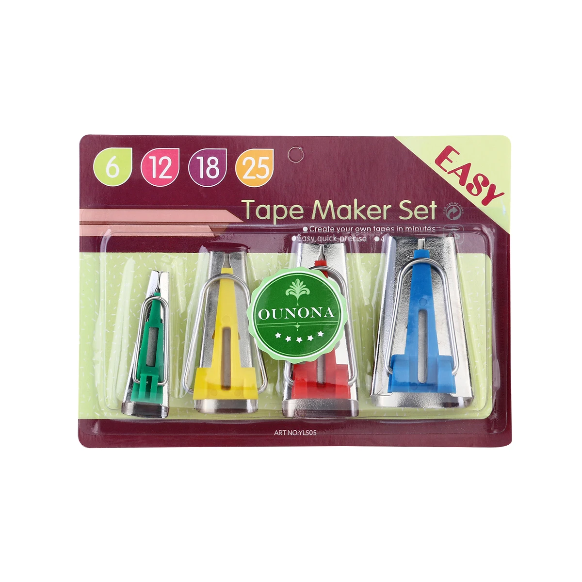 

4 Sizes Bias Tape Maker Set 6mm 12mm 18mm 25mm Green Yellow Red Blue Durable Plastic Metal Sewing Tool Fabric Edging Binding