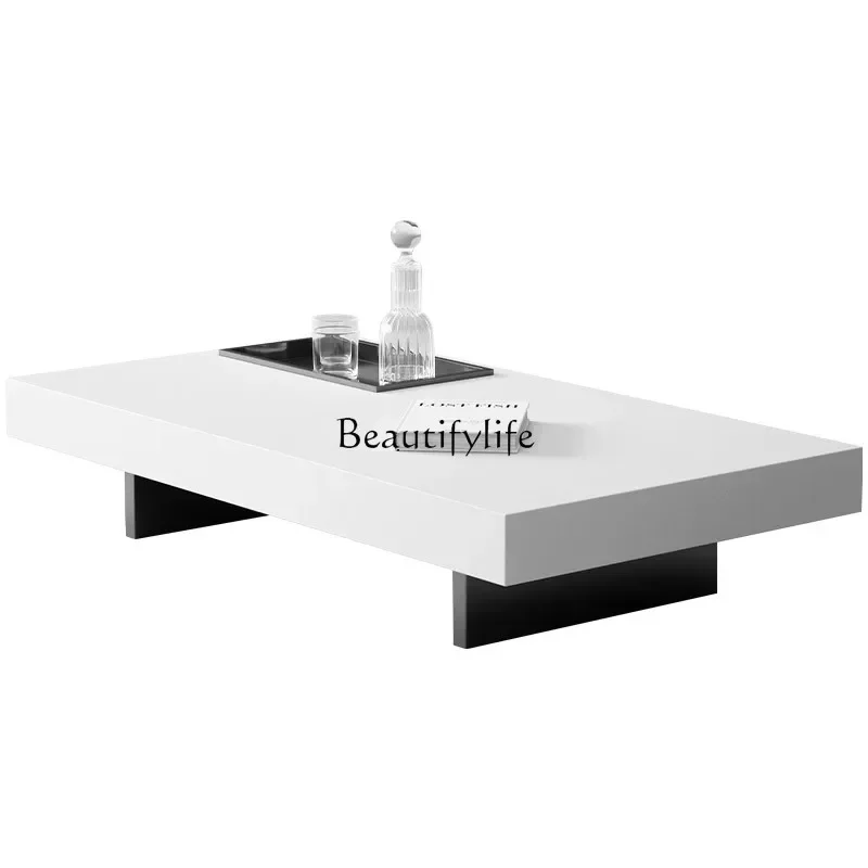 

Lrock slab coffee table rectangular Italian high-end luxury minimalist pure white suspended rock slab coffee table
