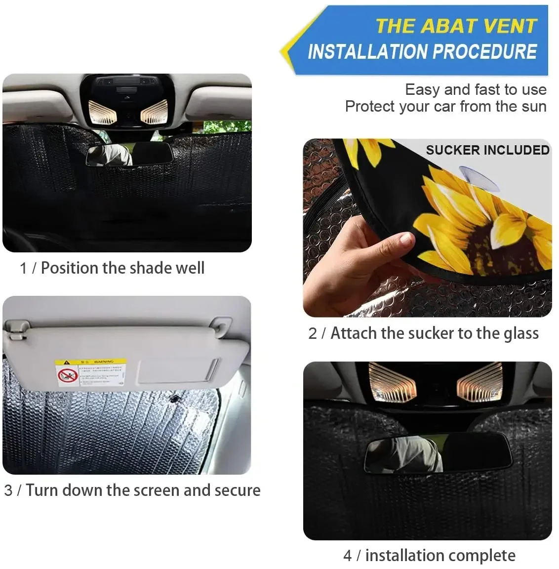 Car sunshade senya Car Windshield Sunshade Sunflower Black Pattern, Blocks Sun Visor Protector Foldable Sun ShieldSTYLE FOR CAR