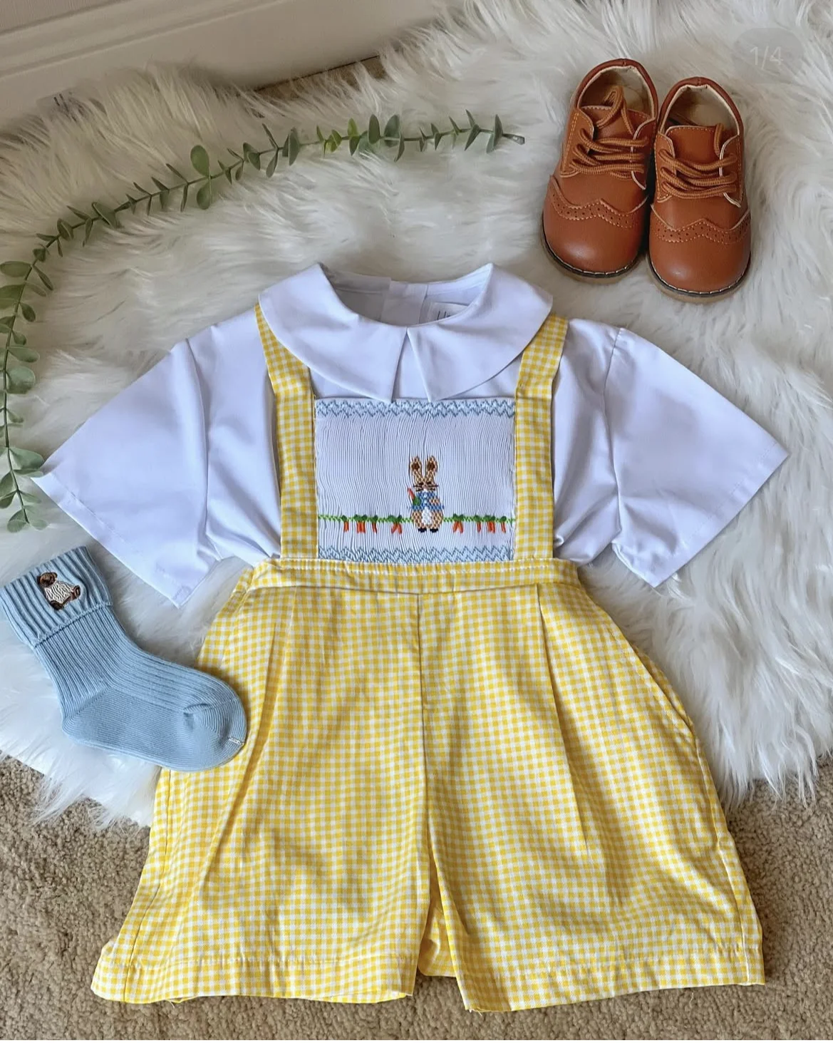 

0-3Y Boy Summer Grey Smocked White Outfit Suit for Birthday Party Photograph A133