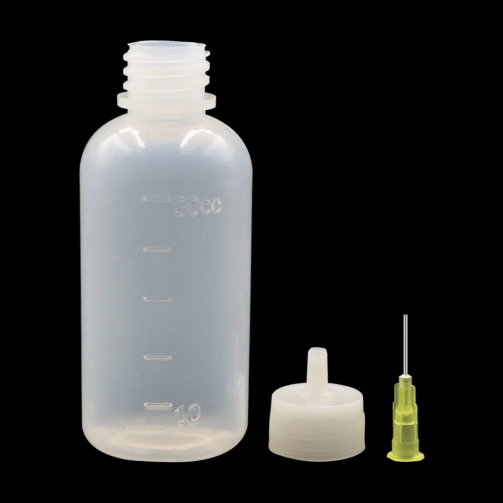 6 Stück 50 ml transparente Kleberflasche, zusammendrückbare Applikator-Kunststoff-Flüssigkeitsflasche mit 50 Stück Dosiernadeln, geeignet für Kleber-DIY – Detail 7
