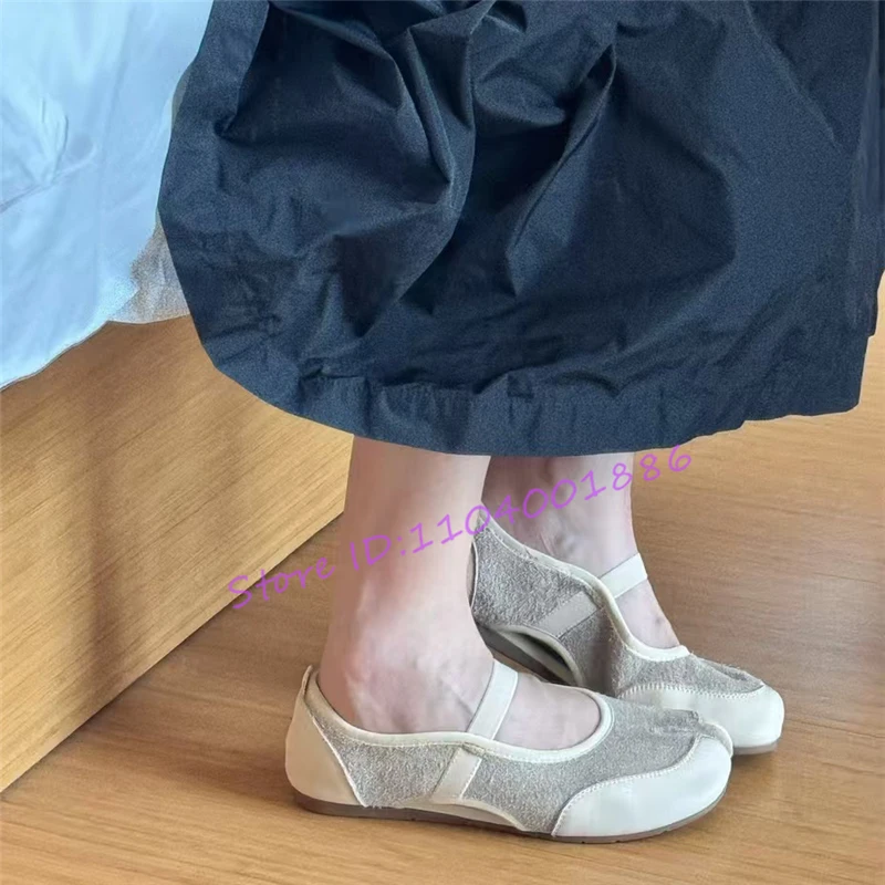 Split Toe Shallow Flat Casual Shoes for Women Summer New Red Yellow Round Toe Mary Jane Shoes Patchwork Comfortable Female Pumps