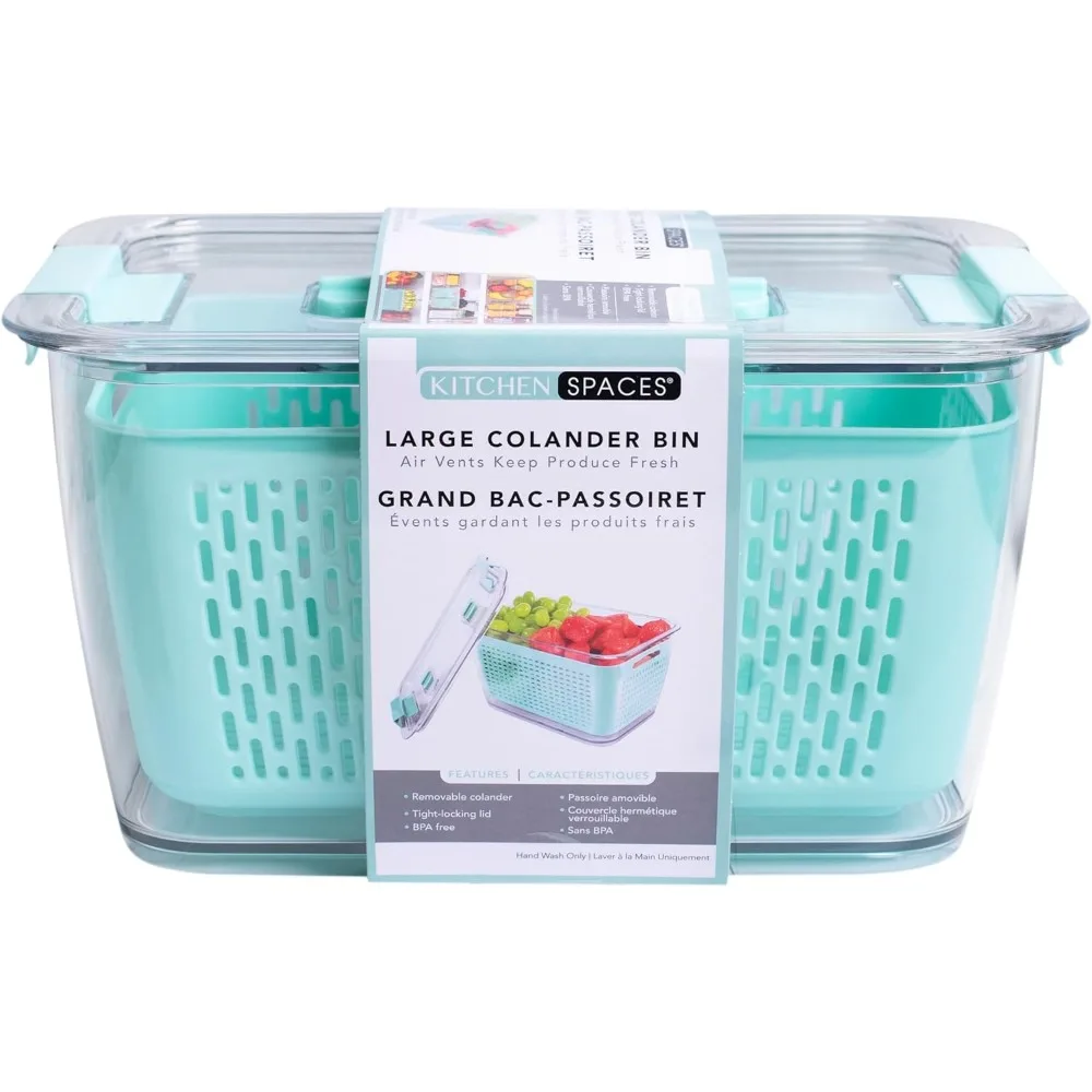 

Colander Bin, Produce Saver, Fridge Organizer With Lid, Wash, Strain and Store, Great for Refrigerator, Freezer and Pantry, Lar