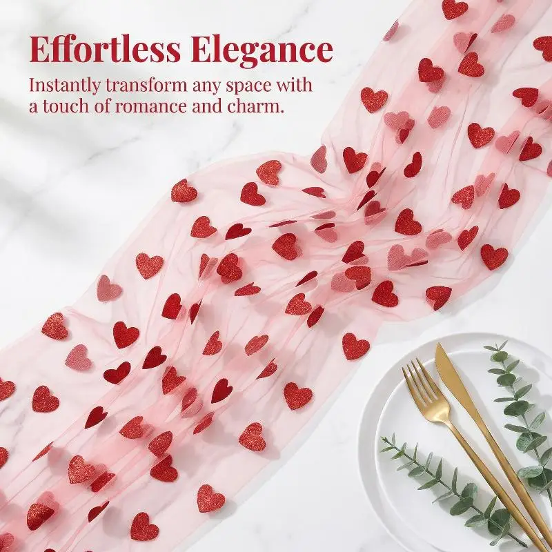Nappe en maille rouge en forme de cœur, 1 pièce, pour décorer les banquets de mariage et les fêtes