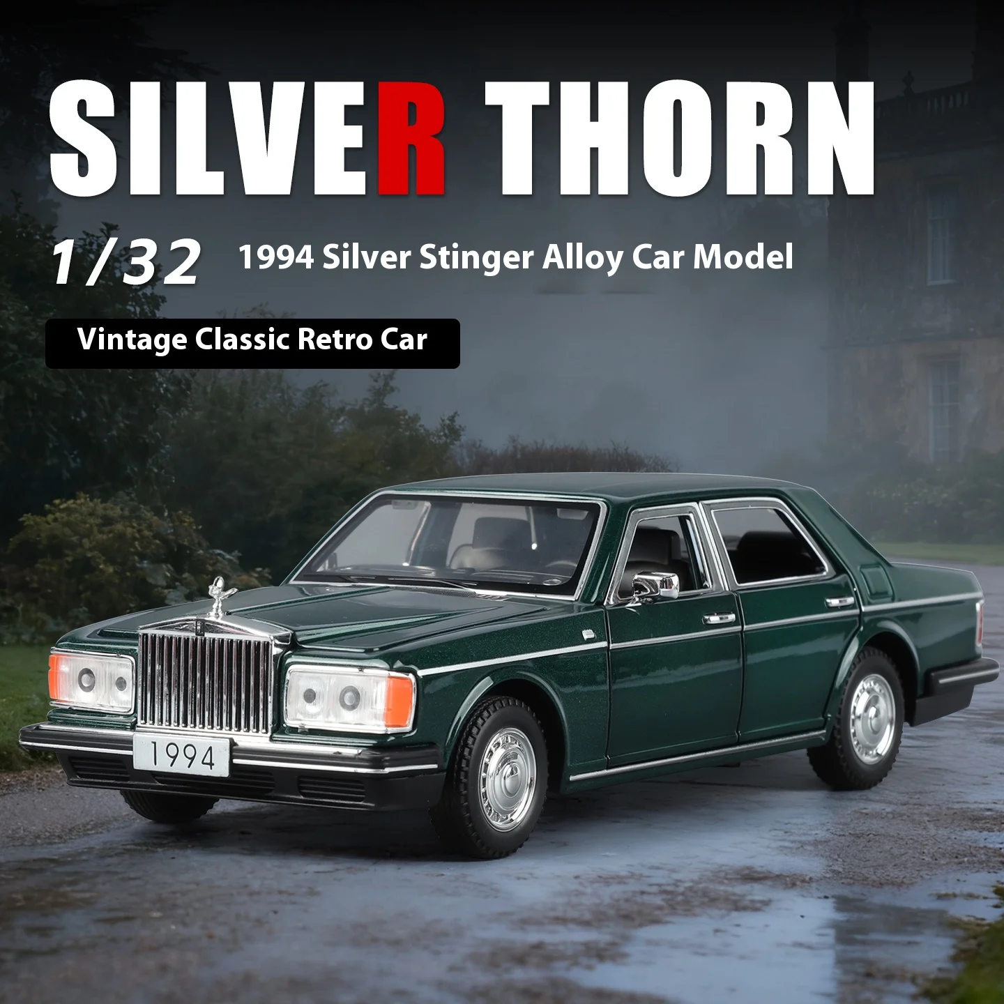 

Модель автомобиля Rolls-Royce Silver Spur из сплава, масштаб 1:32, со звуковыми и световыми эффектами, коллекция Retro Rolls, классический декор