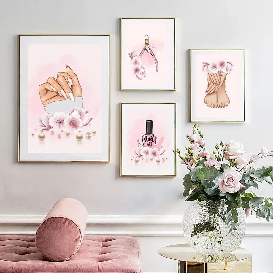 Nail Polish Fashion Wall Art Canvas Painting Nordic Prints And Posters Wall Pictures Manicure Store Pink Space Decor Aesthetics