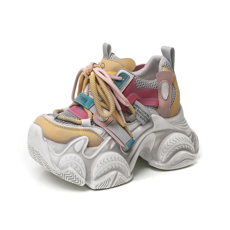 New Women Platform Chunky Sneakers 10CM Hidden Heels Shoes Non-Slip Mesh Breathable Dad Shoes Autumn Casual Walking Sports Shoes