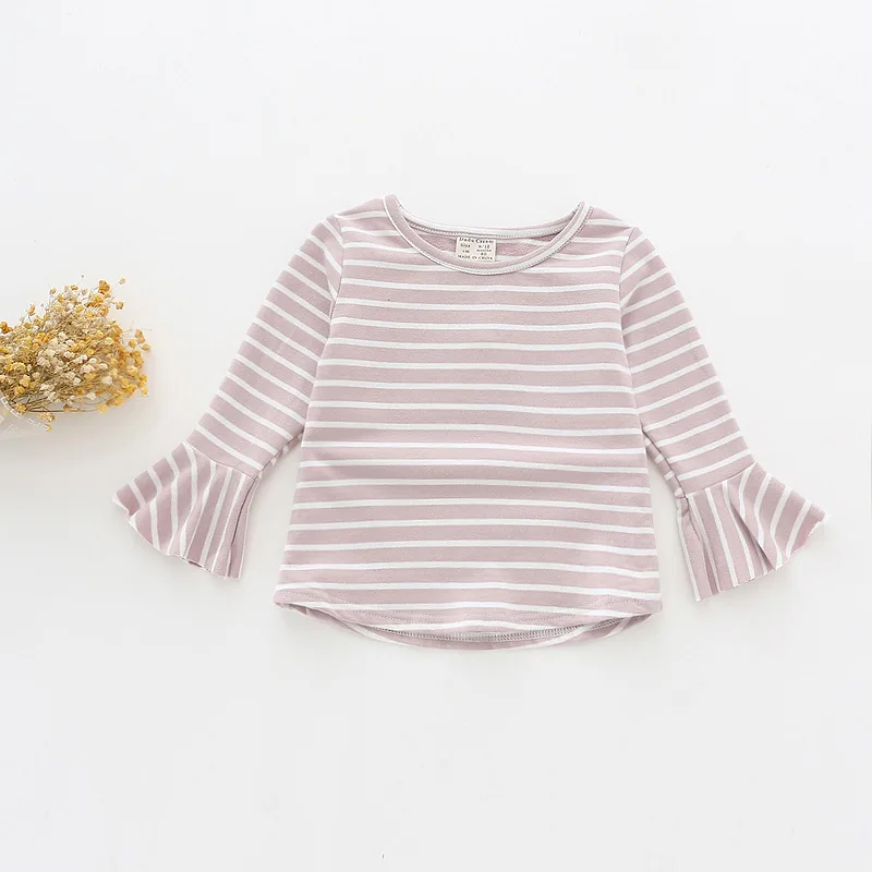 Baby Girls Clothes Lotus Leaf Sleeve Baby T Shirts Long Sleeve Striped T-shirt Cotton Soft Tops Baby Girl Clothing