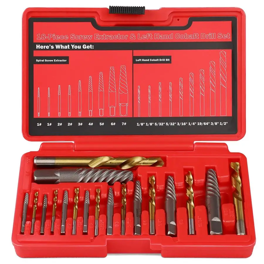

Screw Extractor Set and Left Hand Drill Bits Set, Easy Out Broken Bolt Remover Reverse 35CRMO 6542 4341 HSS Steel Cobalt, Bolt E