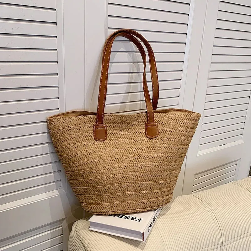 

2025 new model Women's Large Capacity Shoulder Bag Summer Straw Woven Basket Handbag Fashion Female Luxury Designer Beach Bag