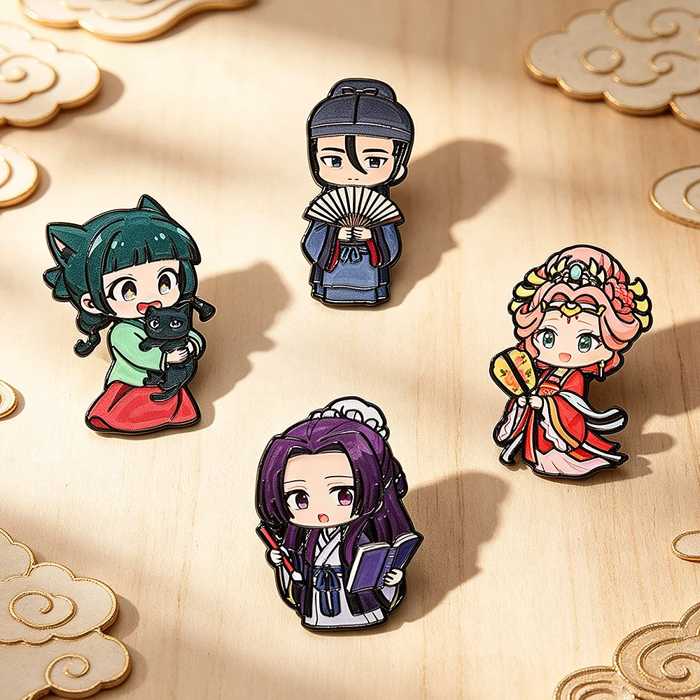 4Pcs Cute Girls Enamel Pins Set Maomao Jinshi Brooches The Apothecary Diaries Lapel Pins For Anime Theme Fans Gift Jewelry