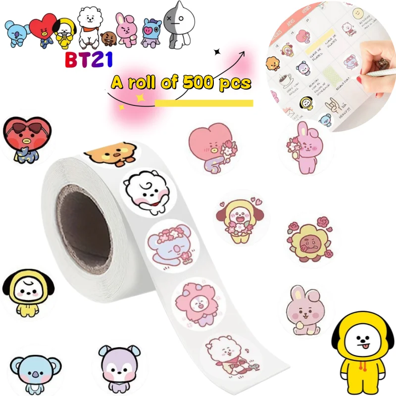 BT21 RJ Chimmy Tata Cooky 500pcs stickers high-quality cartoon anime prints creative DIY diary and doodle stickers for students