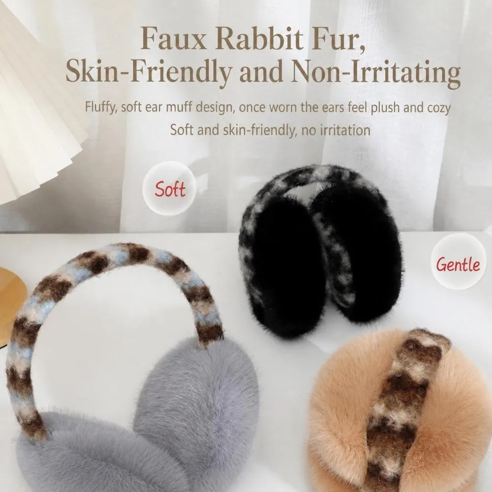 Leopard Print Faux Fur Earmuffs Soft Foldable Ear Muffs Portable Windproof Foldable Ear Warmers Cold Weather Protection