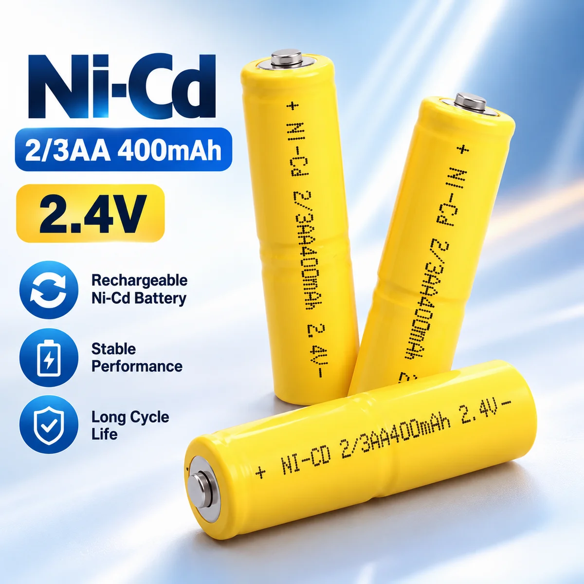 2/3AA Ni-Cd Rechargeable Battery Pack, 2.4V 400mAh Nickel Cadmium Battery for RC Toys, Shavers, LED Lights and Replacement Use