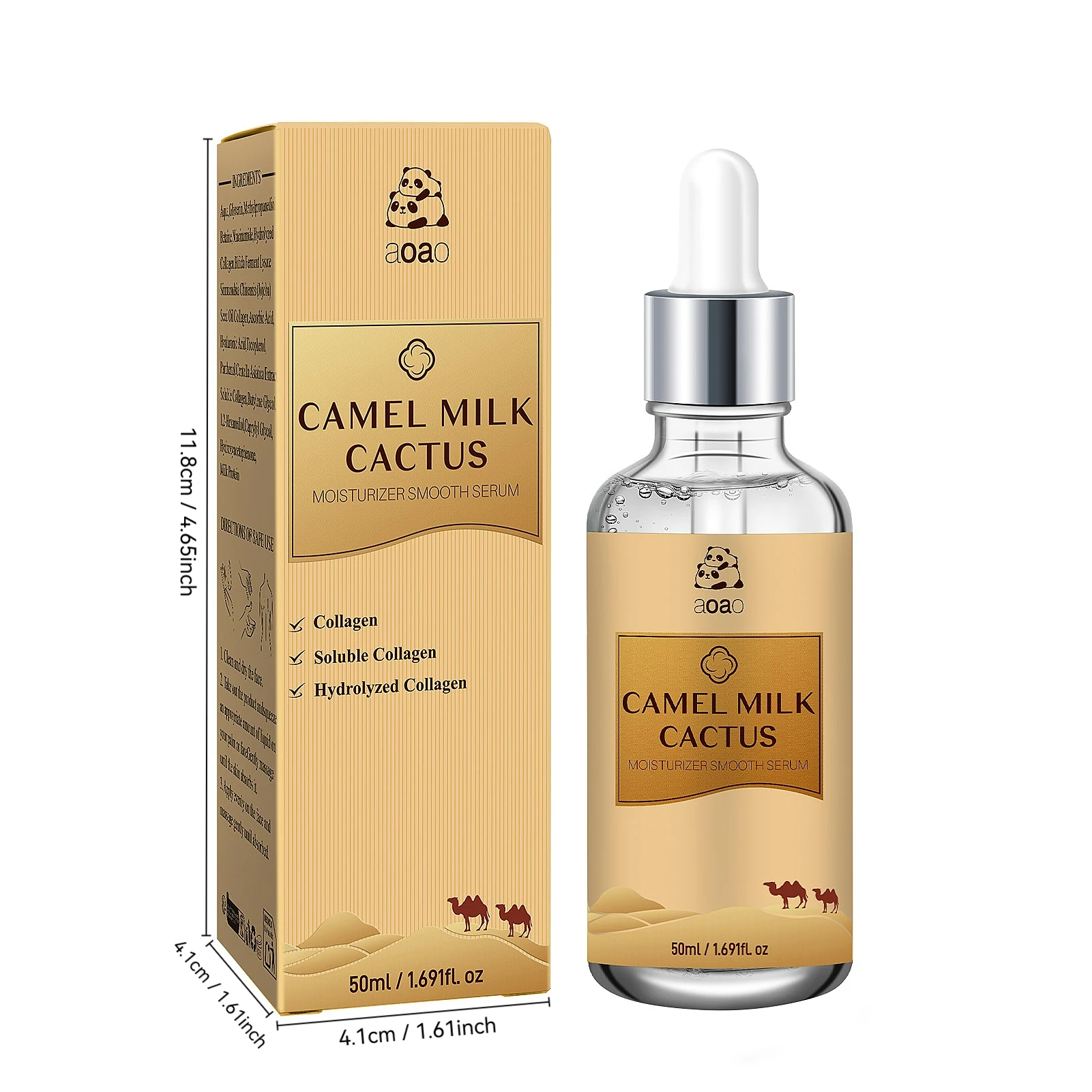 جوهر حليب الجمل مع بيرسلين وحمض الهيالورونيك والكولاجين. مصل مرطب عميق وغير دهني.