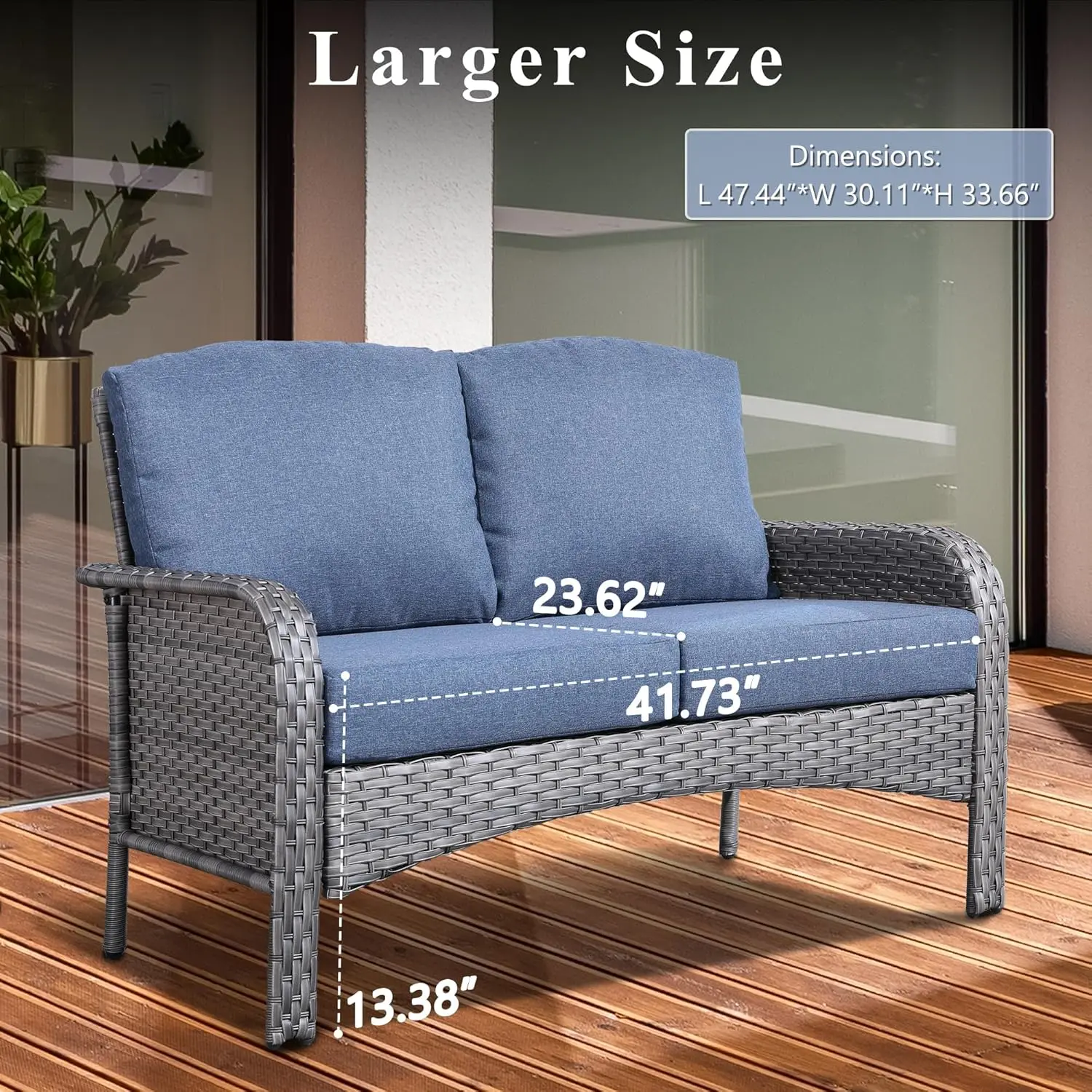 Móveis de vime Pátio Set, All-Weather Rattan, Bistro Loveseat, cadeira e mesa Set para quintal e varanda, 4 pcs