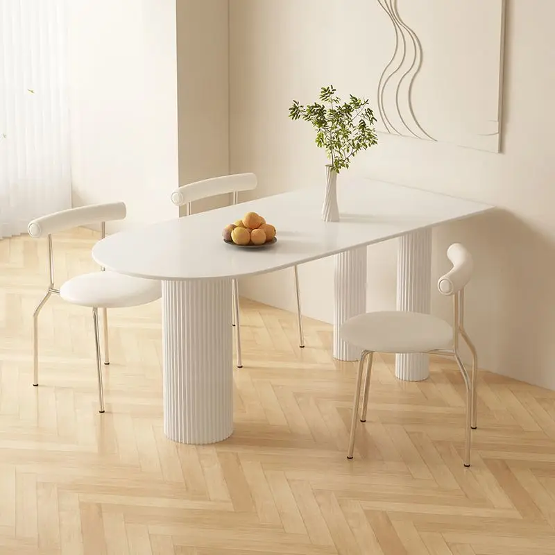 &Luxury Modern White Waterproof Stable Dining Table Set With Metal Legs For Home Restaurant Apartment