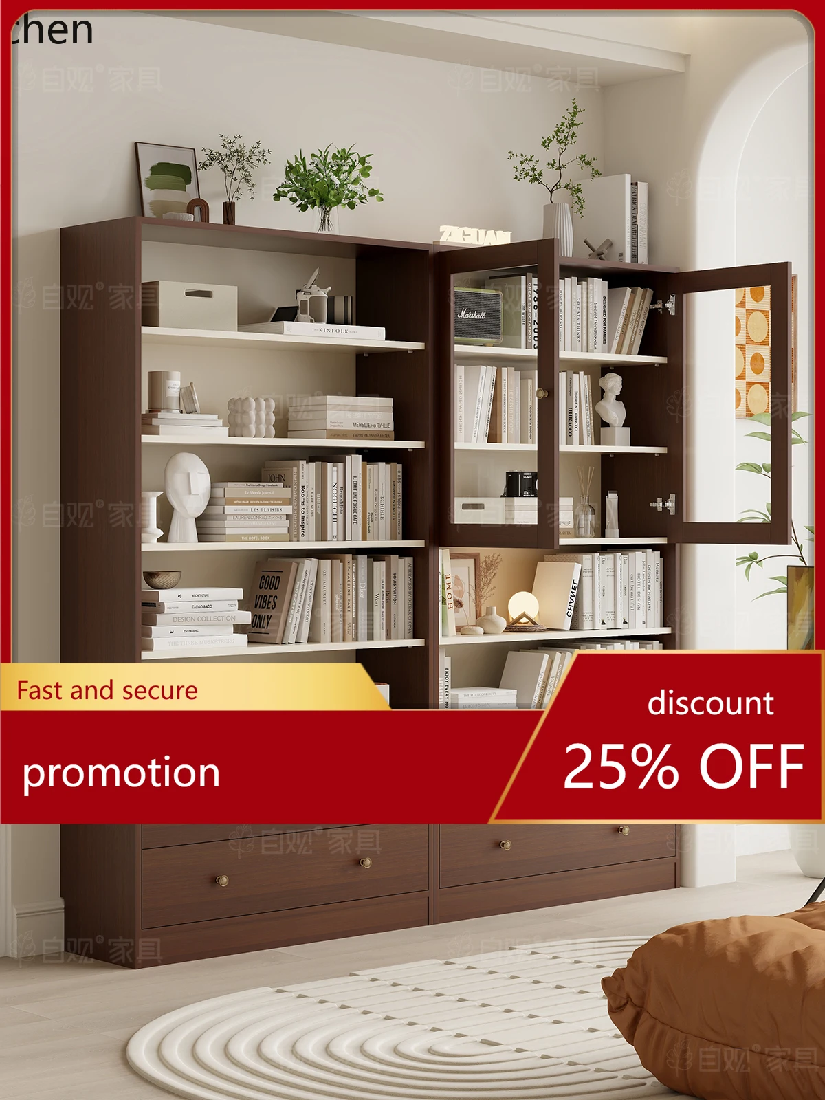 

HXL Bookcase Living Room Integrated Display Cabinet Floor-standing Living Room Dustproof Glass Cabinet Combination