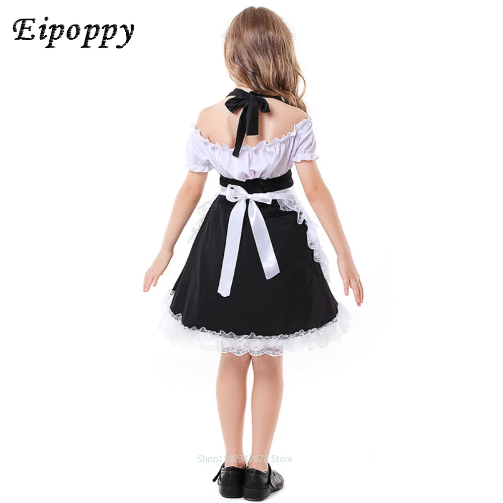 French Style Kids Lovely Maid Cosplay Costume for Girls Lolita Uniform Children Stage Performance Halter Dress Halloween Gift