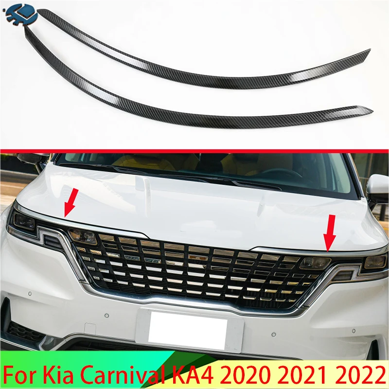 For Kia Carnival KA4 2020 2021 2022 Carbon Fiber Style Front Hood Bonnet Grill Grille Bumper Lip Mesh Trim Cover Molding