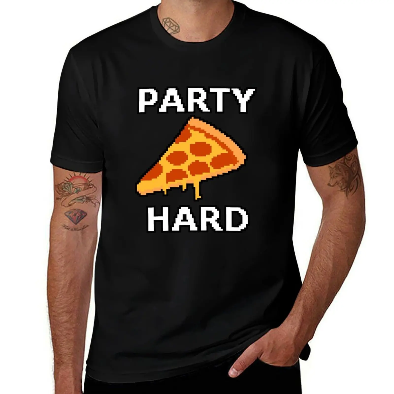 Party Hard Pizza Pixel Art T-Shirt man t shirts graphic T-Shirt