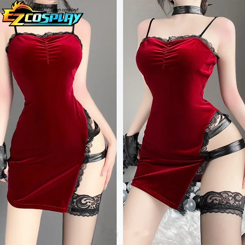 Sexy Ada Wong Cosplay Dress Movie Secret Service Robes Uniform Sexy Red Dress Lace Cheongsam Lingerie Outfits Halloween Costume