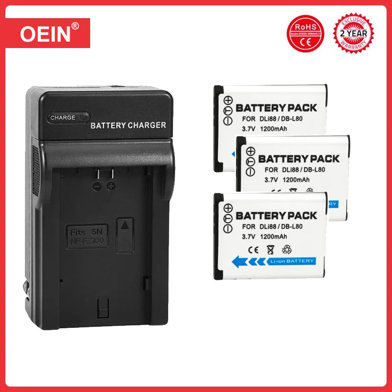 DB-L80 D-LI88 Battery and Charger for Sanyo VPC-CG10 DMX-CG11 VPC-CG100 VPC-CG102 for Pentax P70 H90 W90 WS80 P80