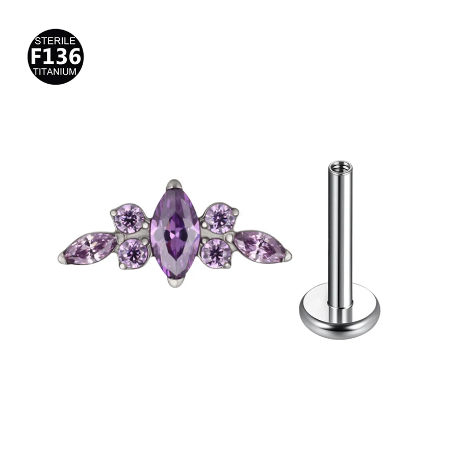 Titanium Curved Bar Earrings with Flower Design