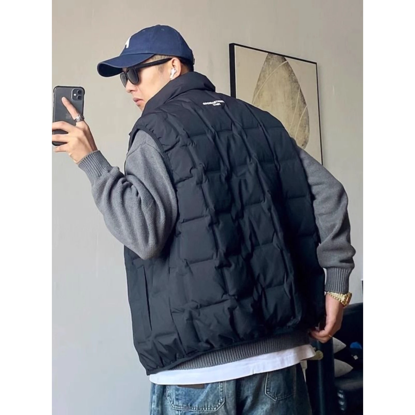 

Очень большой 300-мешок, американский легкий пуховый хлопковый жилет с воротником-стойкой, мужская зимняя свободная теплая хлопковая одежда Jaet